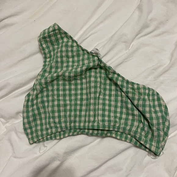 NWT American Eagle Cropped Checkered One-Shoulder Top - Picture 4 of 5